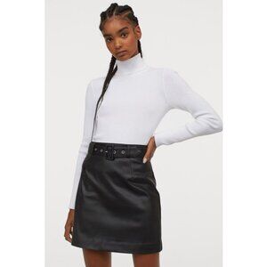 New H&M Women's Size 6 Black Belted Faux Leather High Waisted Mini Skirt Small